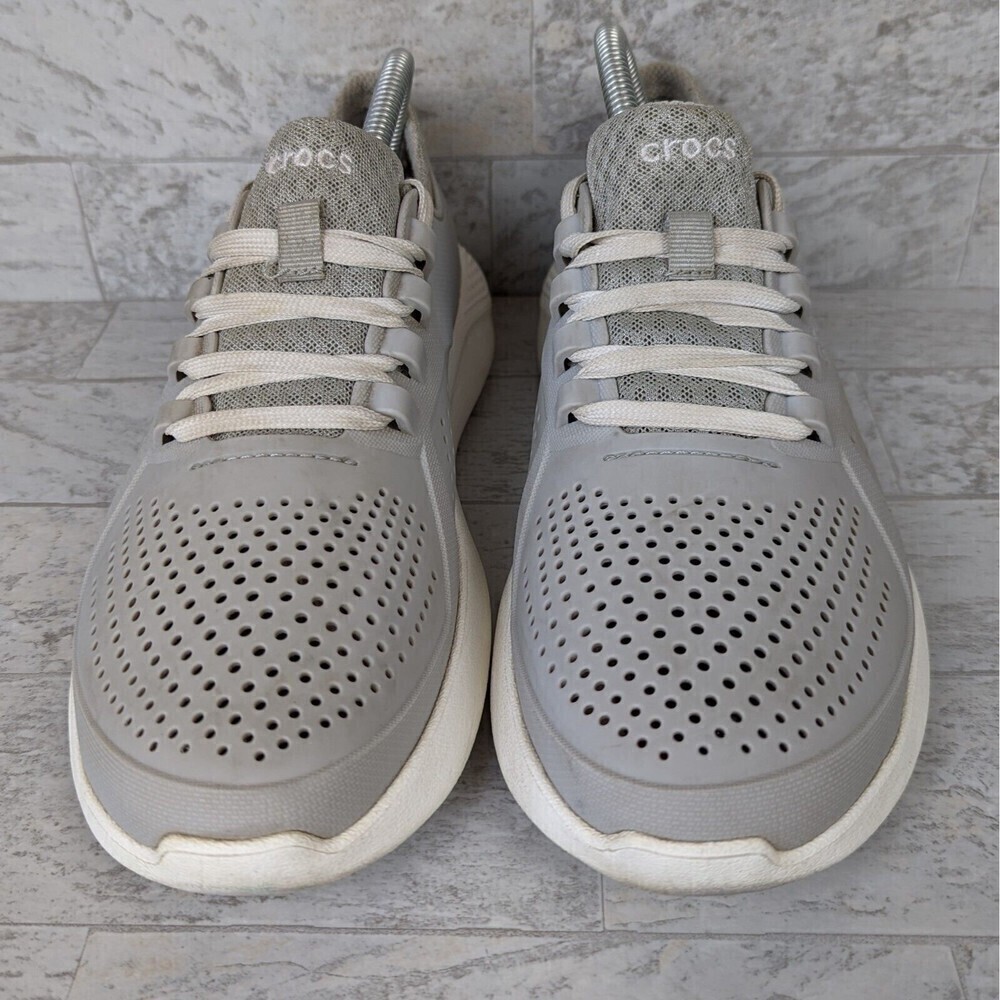 Lite Ride Pacer By Crocs 205234 Ladies Size 10 Grey White Lace Up Low Top - Picture 3 of 10